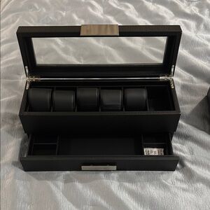 Black Watch Storage Box with Glass Lid by Glenor